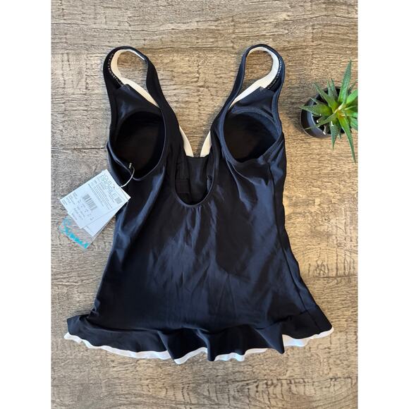 Gottex Nautical Lace-Up Black White Tankini Top Sz 6 Elegant Coastal Swimsuit - Picture 2 of 4